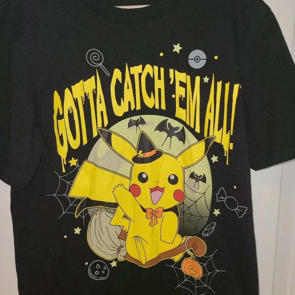 Pikachu Pokemon Halloween Boys Short Sleeve Graphic T-Shirt Size L (10-12) Black